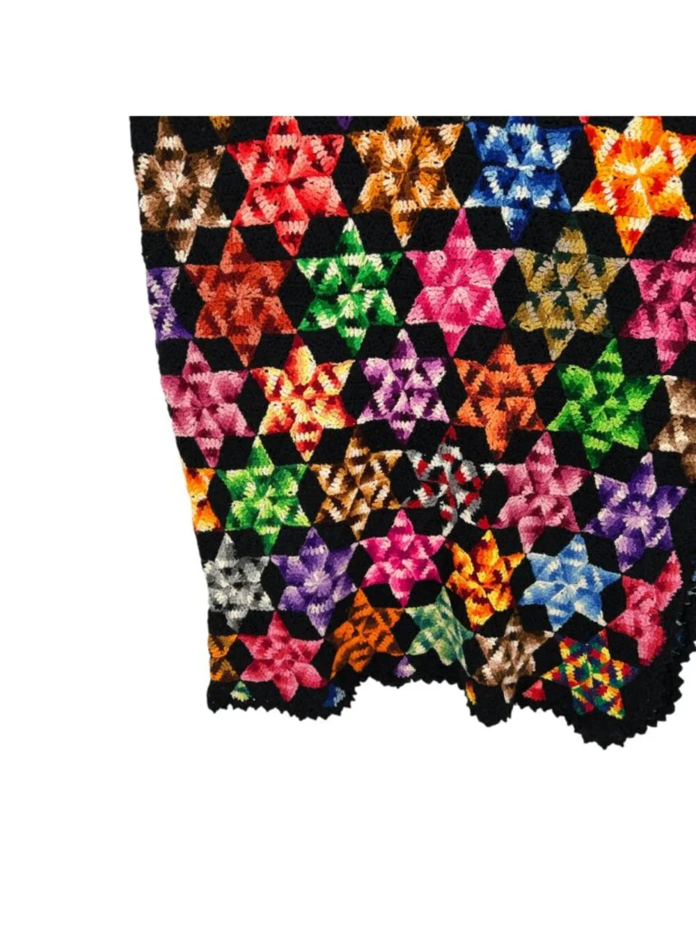 Vintage Multicolor Star Hexagon Crochet Throw Blanket Handmade 70